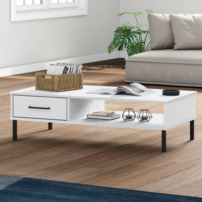 Table basse avec pieds en métal Blanc Bois pin massif OSLO