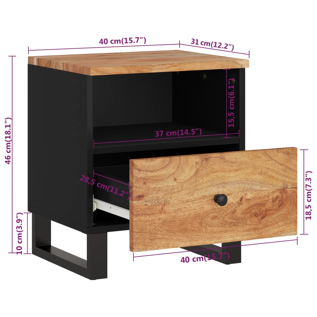 Table de chevet Bois d'acacia solide et d'ingénierie