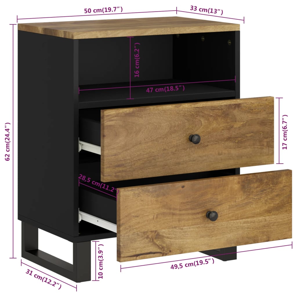 Table de chevet 50x33x62 cm Bois de manguier et d'ingénierie