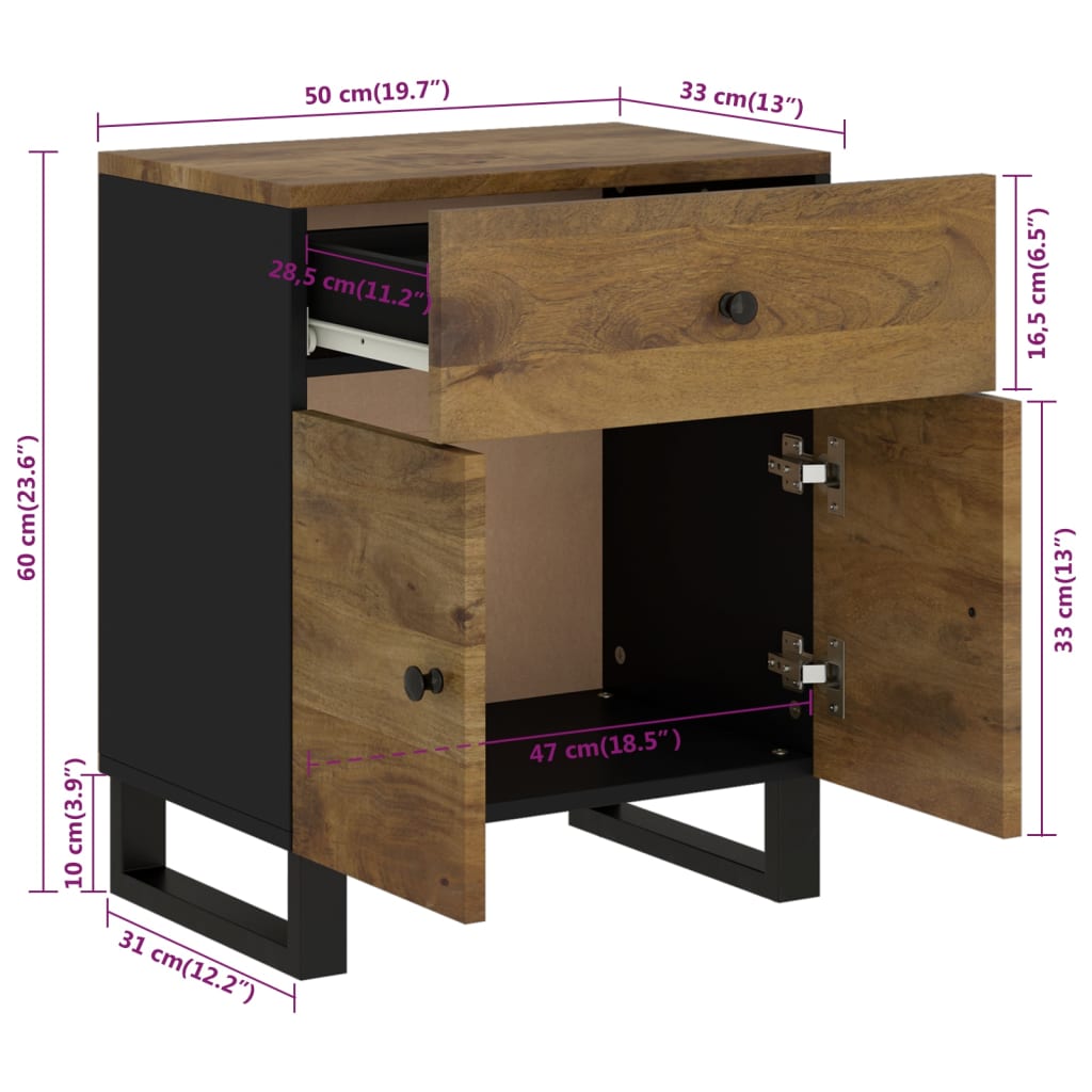 Table de chevet 50x33x60 cm Bois de manguier et d'ingénierie