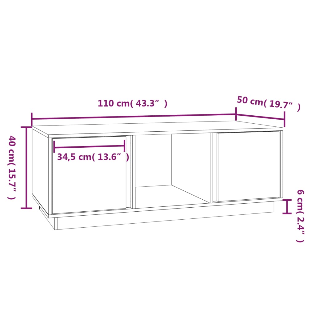 Table basse Gris 110x50x40 cm Bois massif de pin