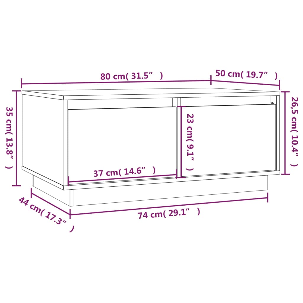 Table basse Blanc 80x50x35 cm Bois massif de pin