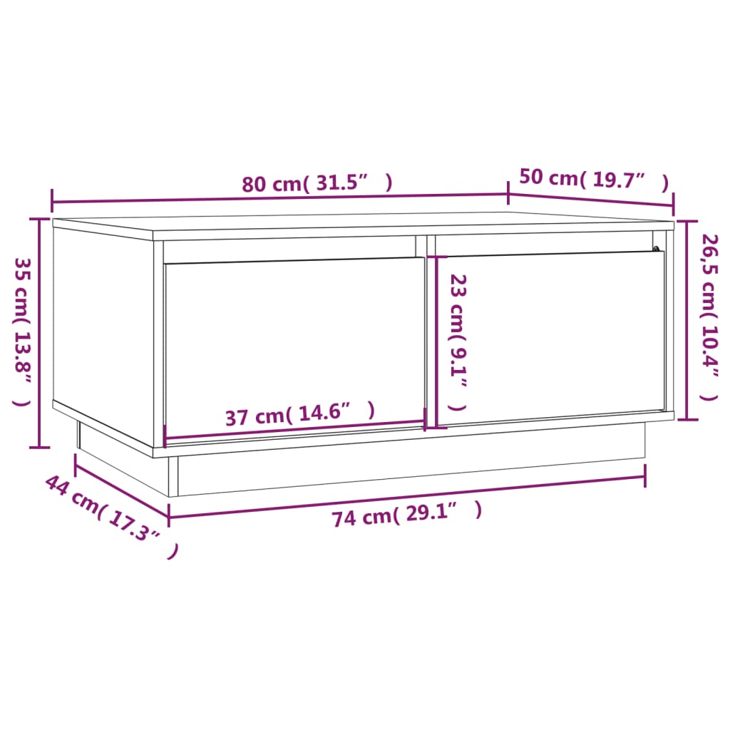 Table basse Marron miel 80x50x35 cm Bois massif de pin