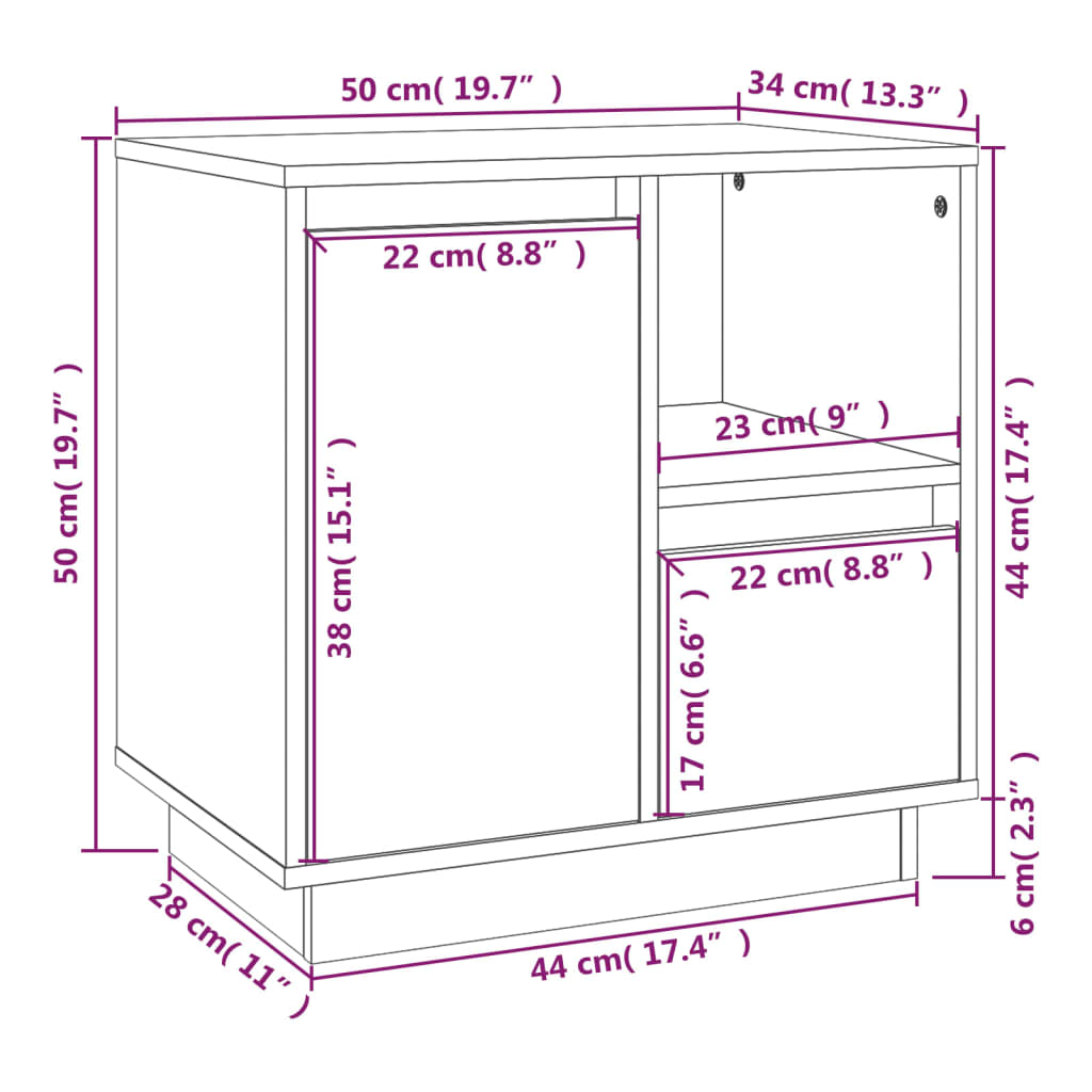 Table de chevet Noir 50x34x50 cm Bois de pin massif