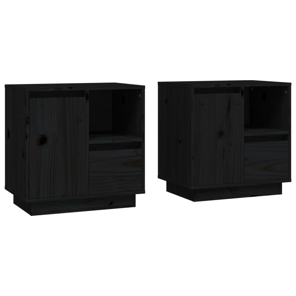 Tables de chevet 2 pcs Noir 50x34x50 cm Bois de pin massif