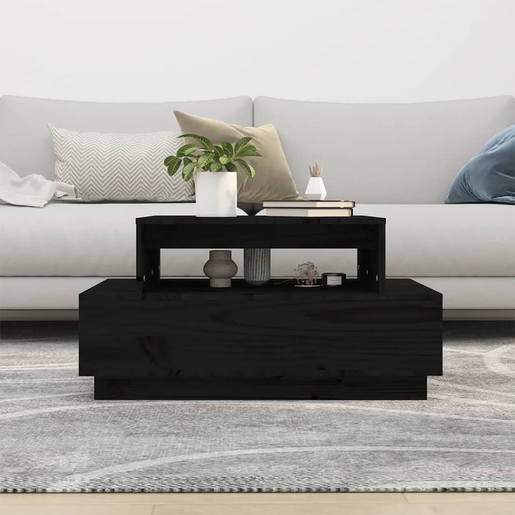 Table basse Noir 80x55x40,5 cm Bois massif de pin