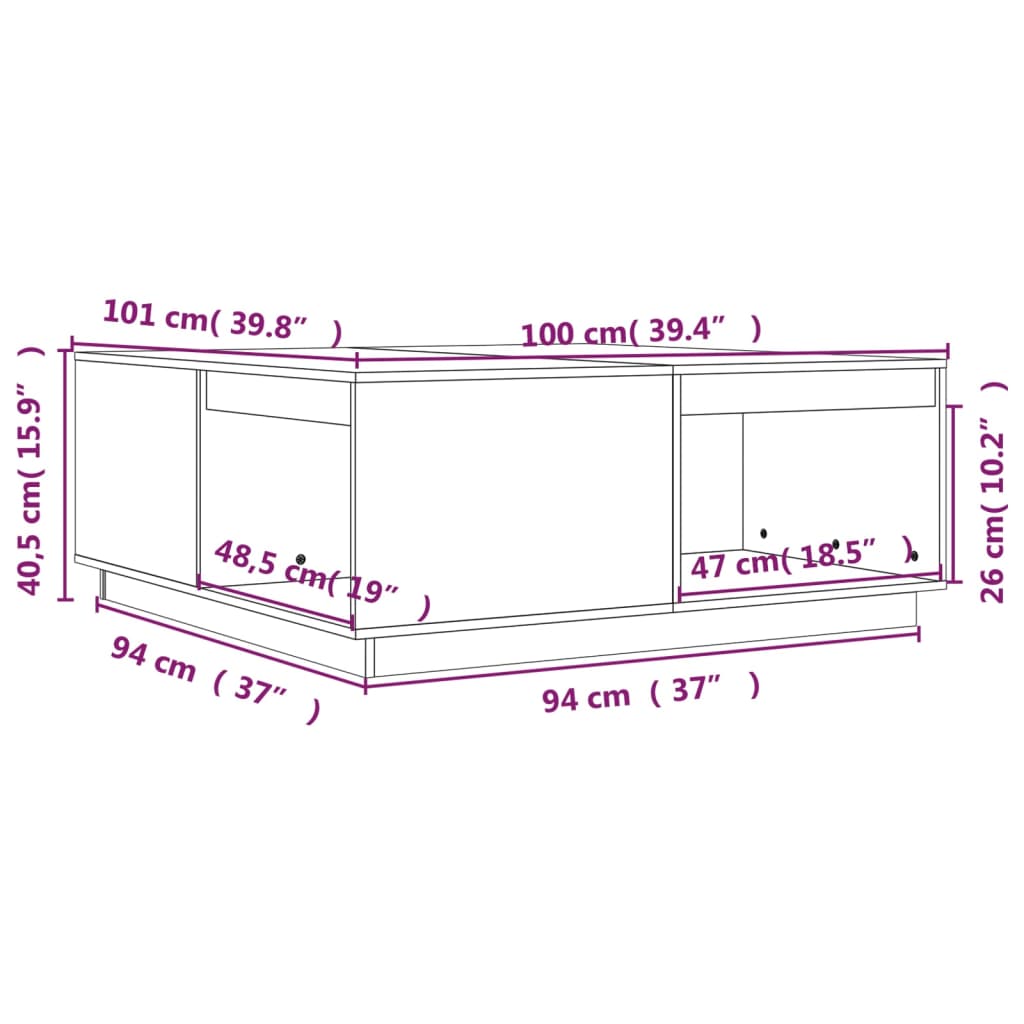 Table basse 100x101x40,5 cm Bois massif de pin