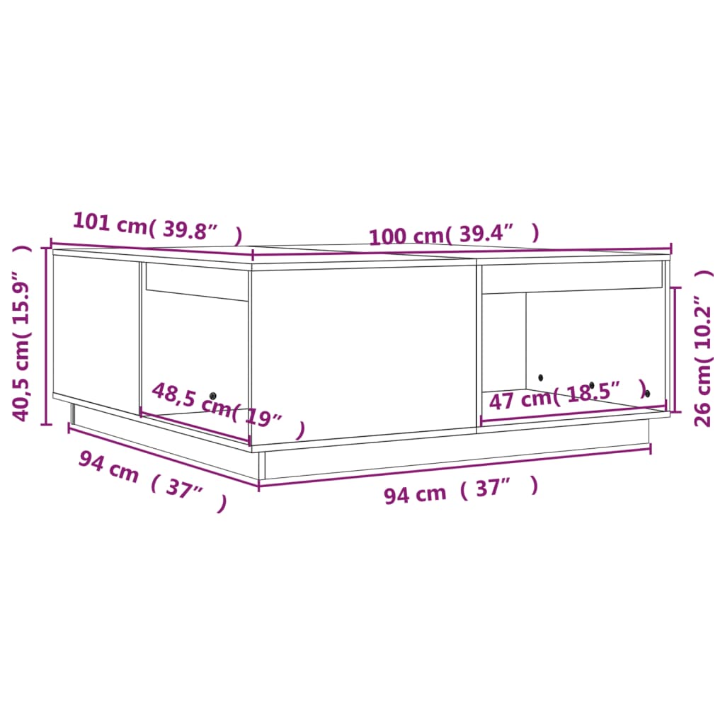 Table basse Marron miel 100x101x40,5 cm Bois massif de pin