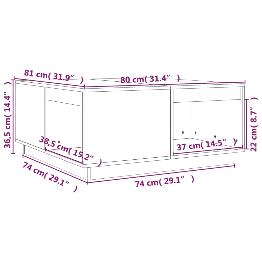 Table basse Gris 80x81x36,5 cm Bois massif de pin