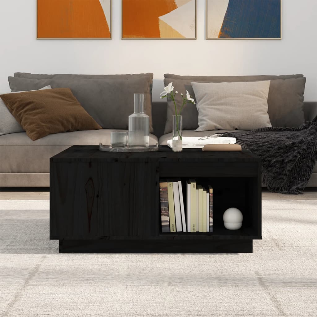 Table basse Noir 80x81x36,5 cm Bois massif de pin