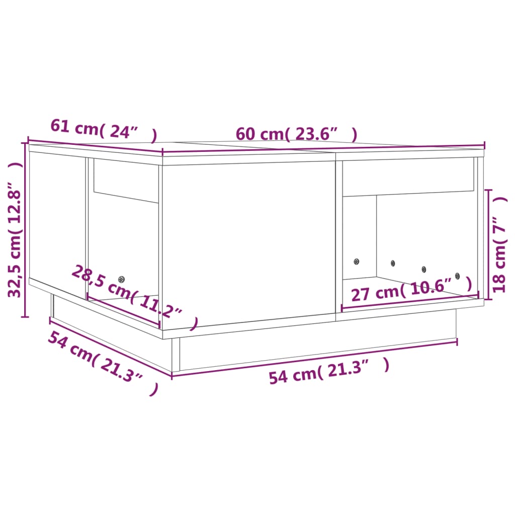 Table basse 60x61x32,5 cm Bois massif de pin