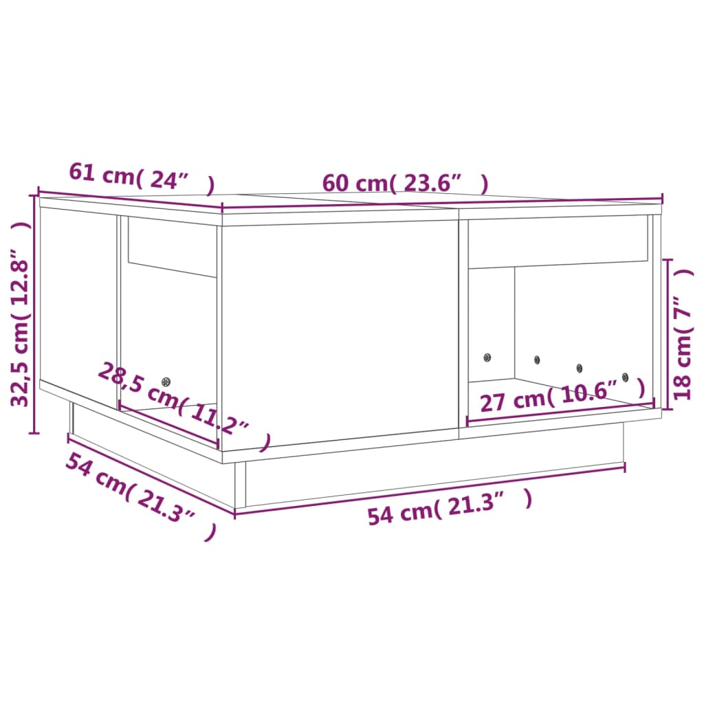 Table basse Blanc 60x61x32,5 cm Bois massif de pin