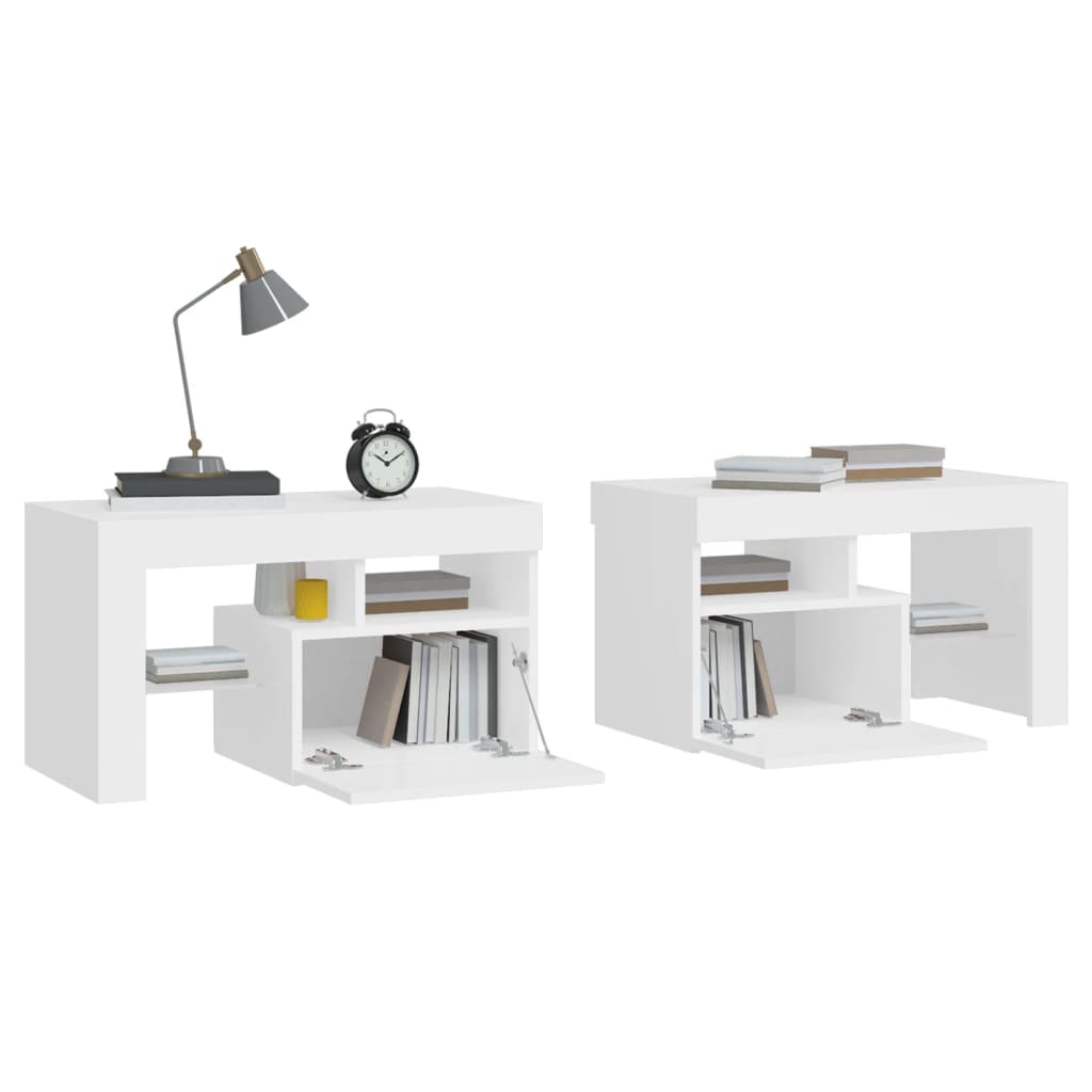 Tables de chevet 2 pcs et lumières LED Blanc 70x36,5x40 cm