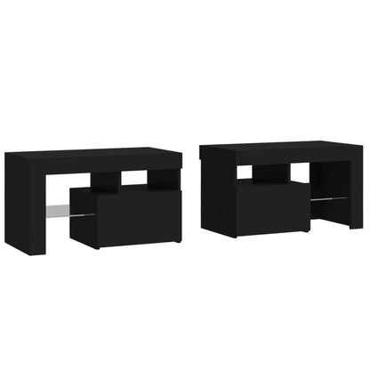 Tables de chevet 2 pcs et lumières LED Noir 70x36,5x40 cm