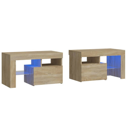 Tables de chevet 2 pcs lumières LED Chêne sonoma 70x36,5x40 cm