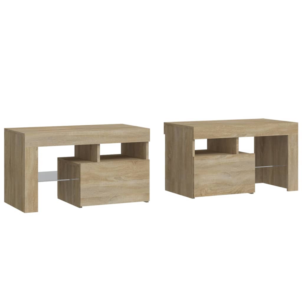 Tables de chevet 2 pcs lumières LED Chêne sonoma 70x36,5x40 cm