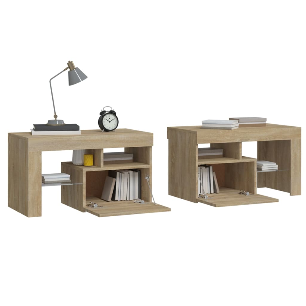 Tables de chevet 2 pcs lumières LED Chêne sonoma 70x36,5x40 cm