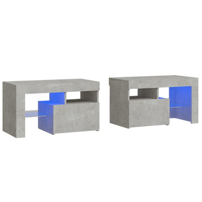 Tables de chevet 2 pcs et lumières LED Gris béton 70x36,5x40 cm