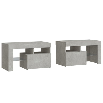 Tables de chevet 2 pcs et lumières LED Gris béton 70x36,5x40 cm