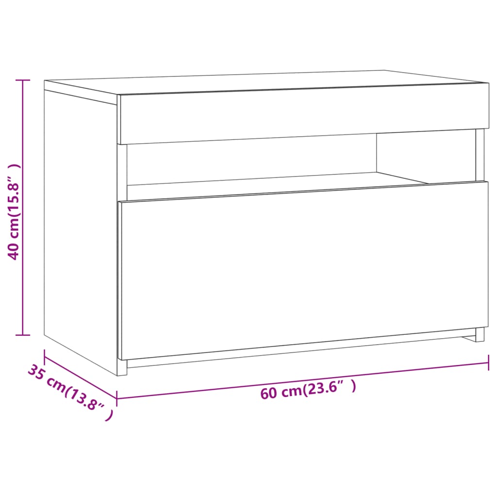 Table de chevet avec lumières LED Chêne fumé 60x35x40 cm