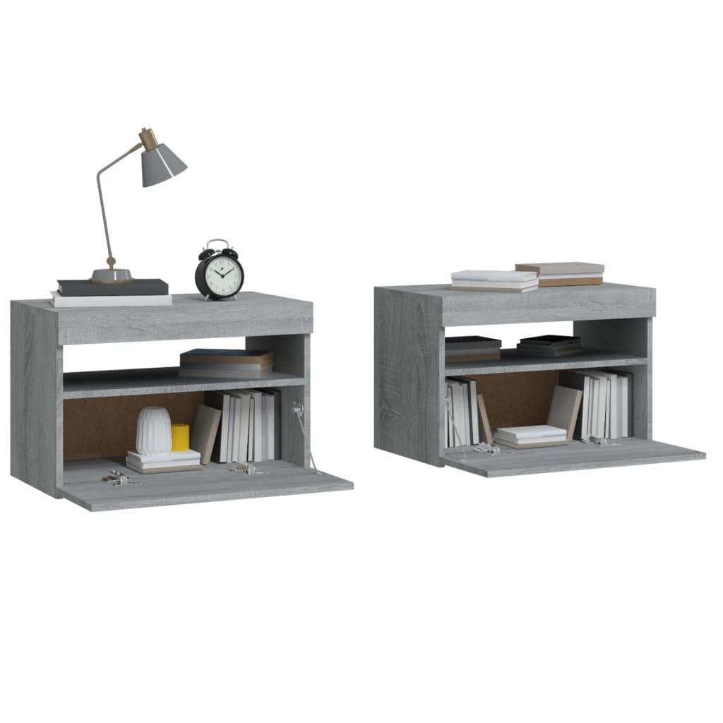 Tables de chevet 2 pcs et lumières LED Sonoma gris 60x35x40 cm