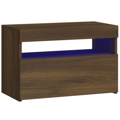 Table de chevet avec lumières LED Chêne marron 60x35x40 cm