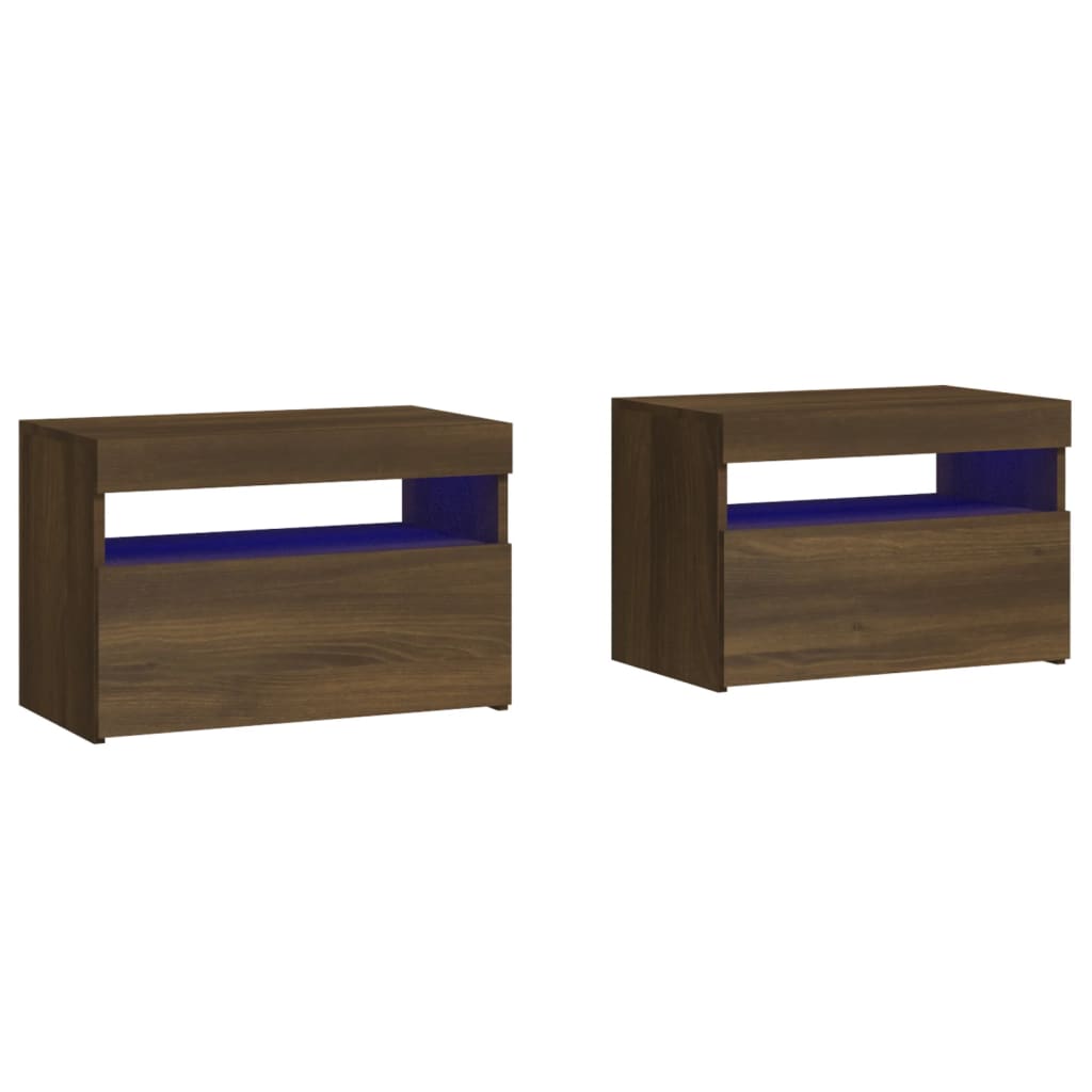 Tables de chevet 2 pcs et lumières LED Chêne marron 60x35x40 cm