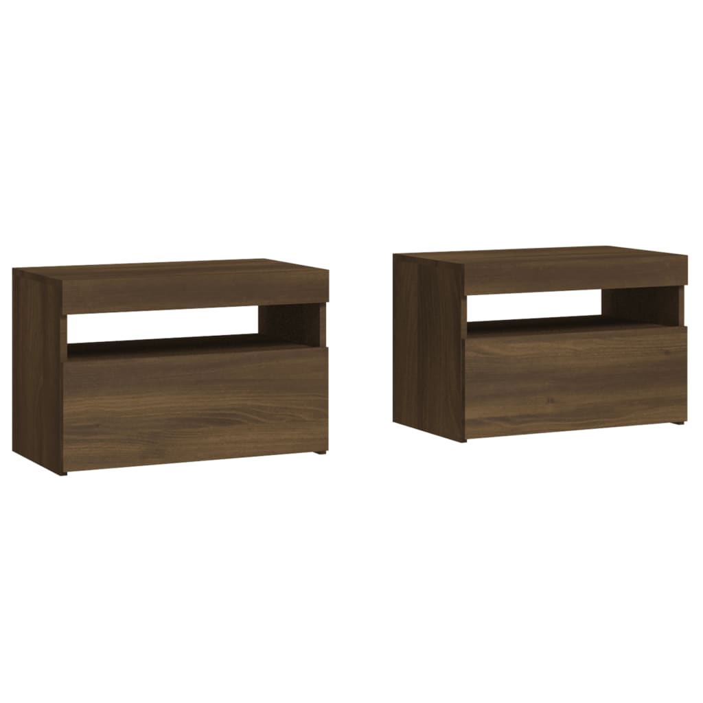 Tables de chevet 2 pcs et lumières LED Chêne marron 60x35x40 cm