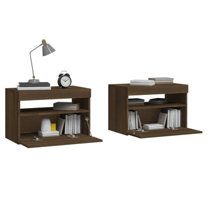 Tables de chevet 2 pcs et lumières LED Chêne marron 60x35x40 cm