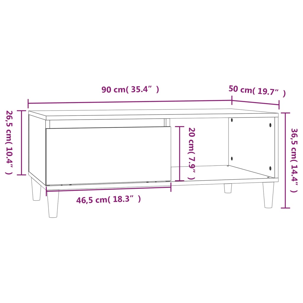 Table basse Chêne fumé 90x50x36,5 cm Bois d'ingénierie