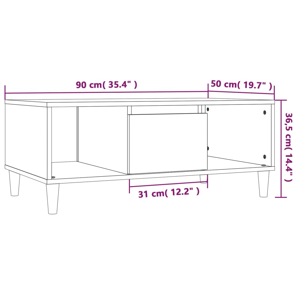 Table basse Blanc 90x50x36,5 cm Bois d'ingénierie