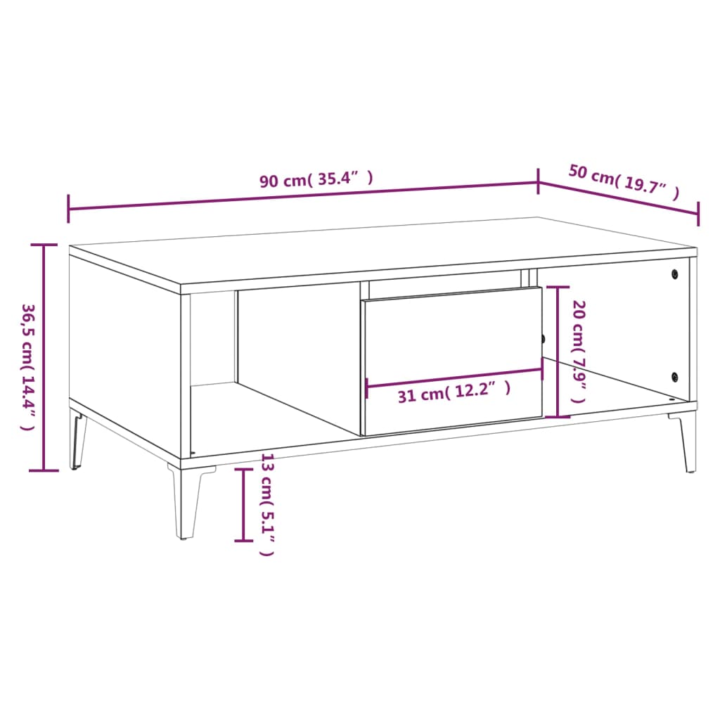 Table basse Gris béton 90x50x36,5 cm Bois d'ingénierie