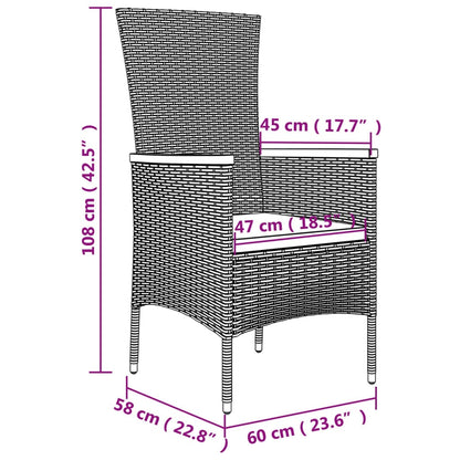 Chaises de jardin lot de 2 avec coussins Résine tressée Noir