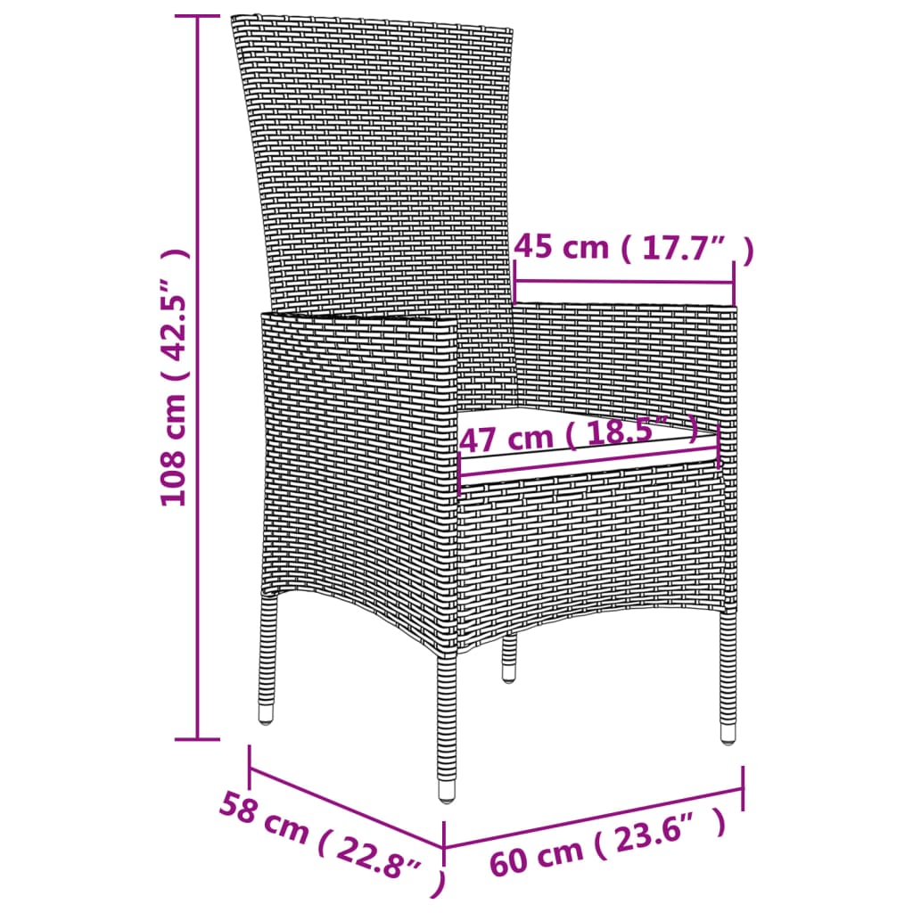 Chaises de jardin avec coussins lot de 2 Résine tressée Beige