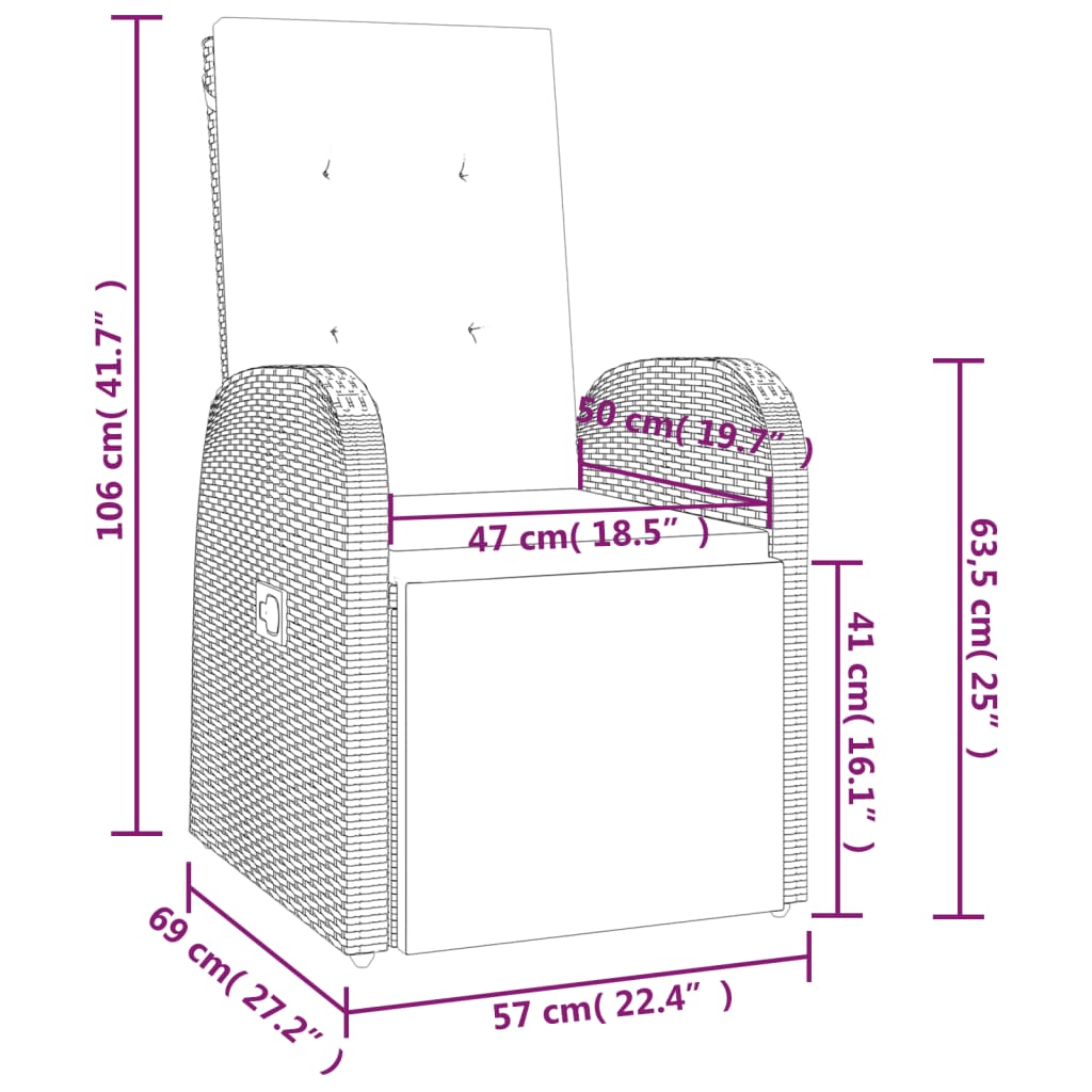 Chaises de jardin inclinables coussins lot de 2 Résine tressée