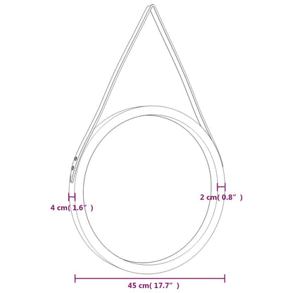 Miroir mural avec sangle Doré Ø 45 cm