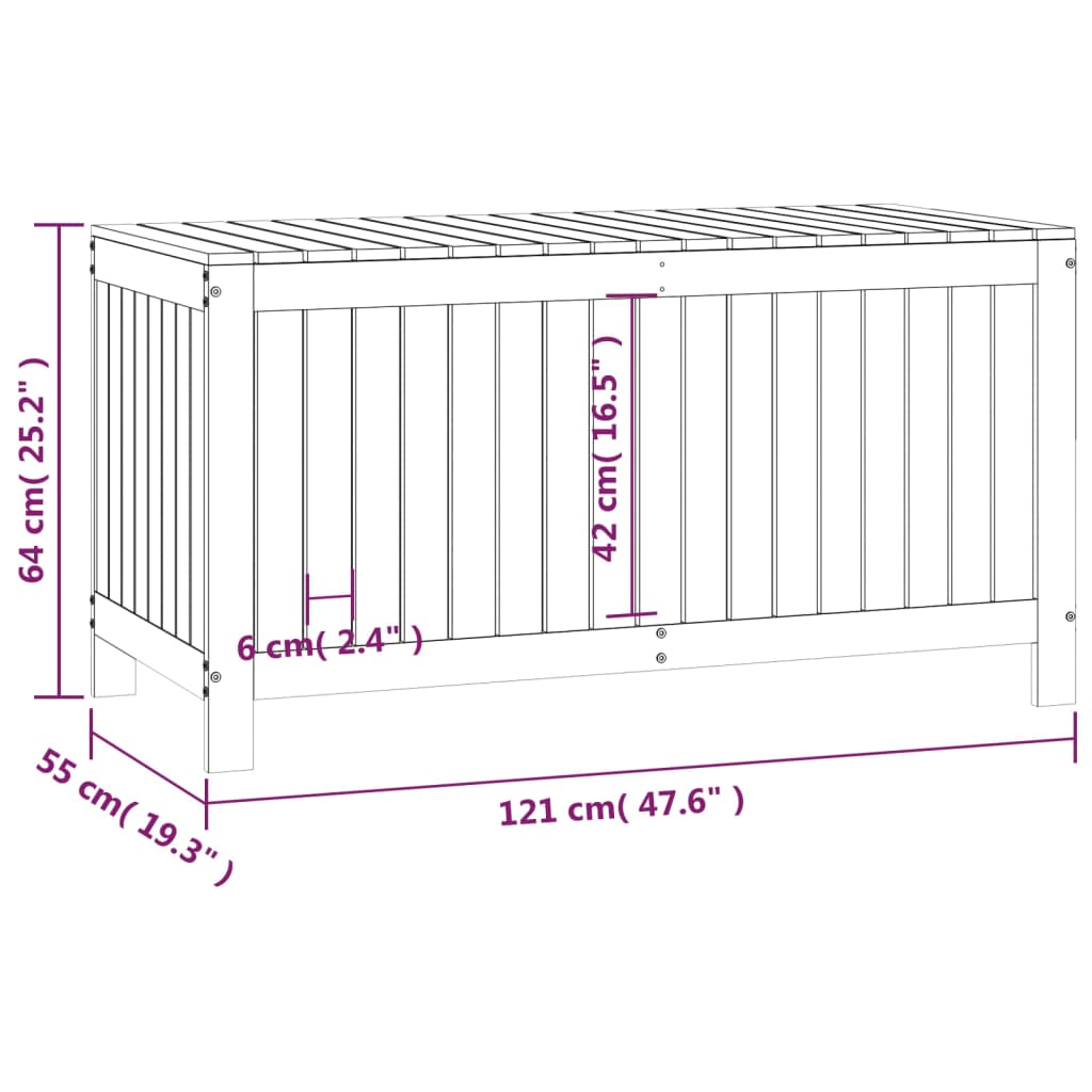 Boîte de rangement de jardin Noir 121x55x64 cm Bois massif pin