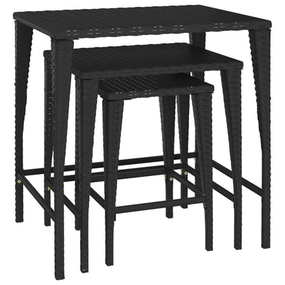 Tables gigognes 3 pcs noir résine tressée