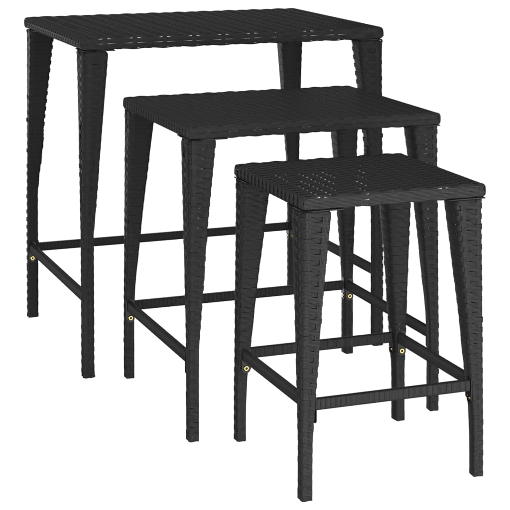 Tables gigognes 3 pcs noir résine tressée