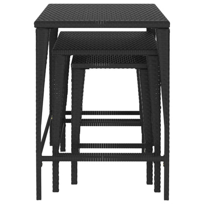 Tables gigognes 3 pcs noir résine tressée