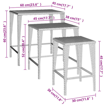 Tables gigognes 3 pcs noir résine tressée