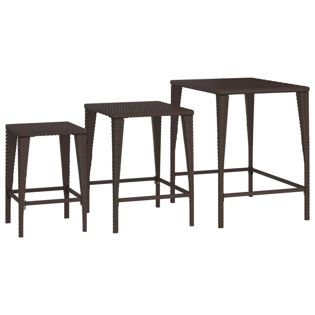 Tables gigognes 3 pcs marron résine tressée