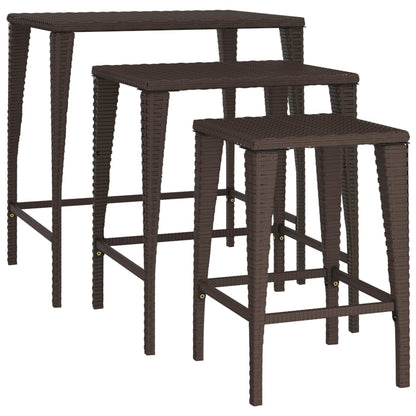 Tables gigognes 3 pcs marron résine tressée