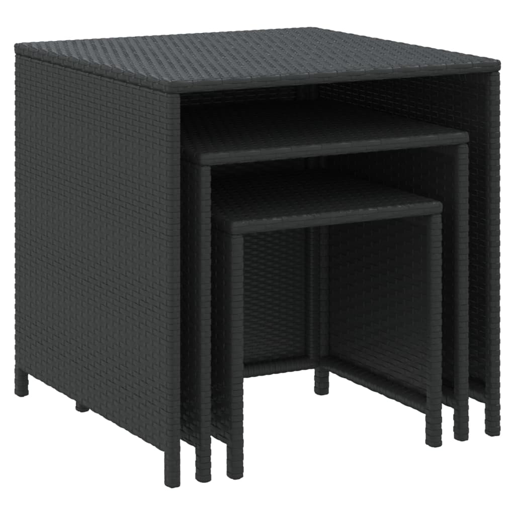 Tables gigognes 3 pcs noir résine tressée