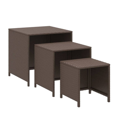 Tables gigognes 3 pcs marron résine tressée