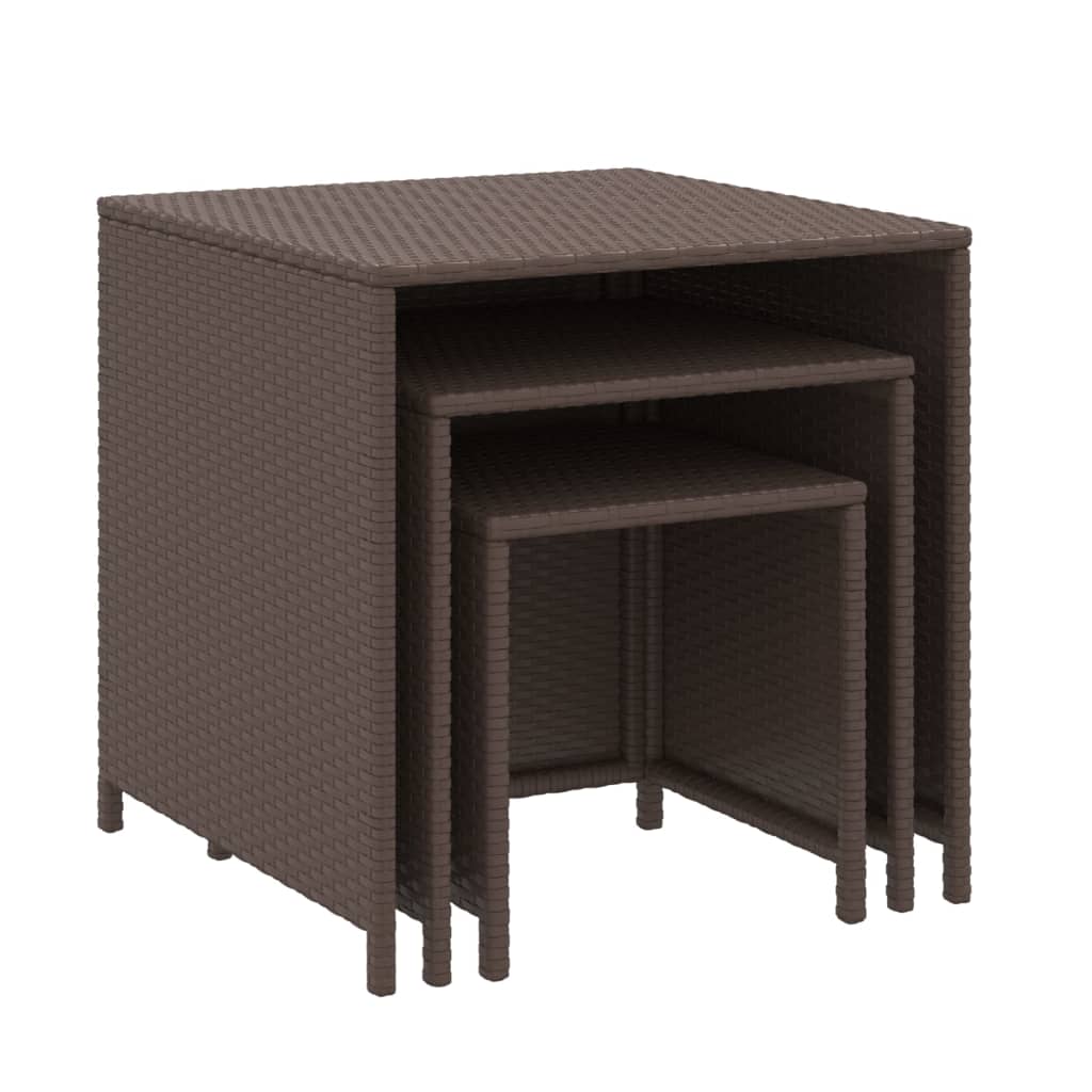 Tables gigognes 3 pcs marron résine tressée