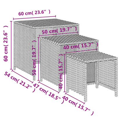 Tables gigognes 3 pcs marron résine tressée