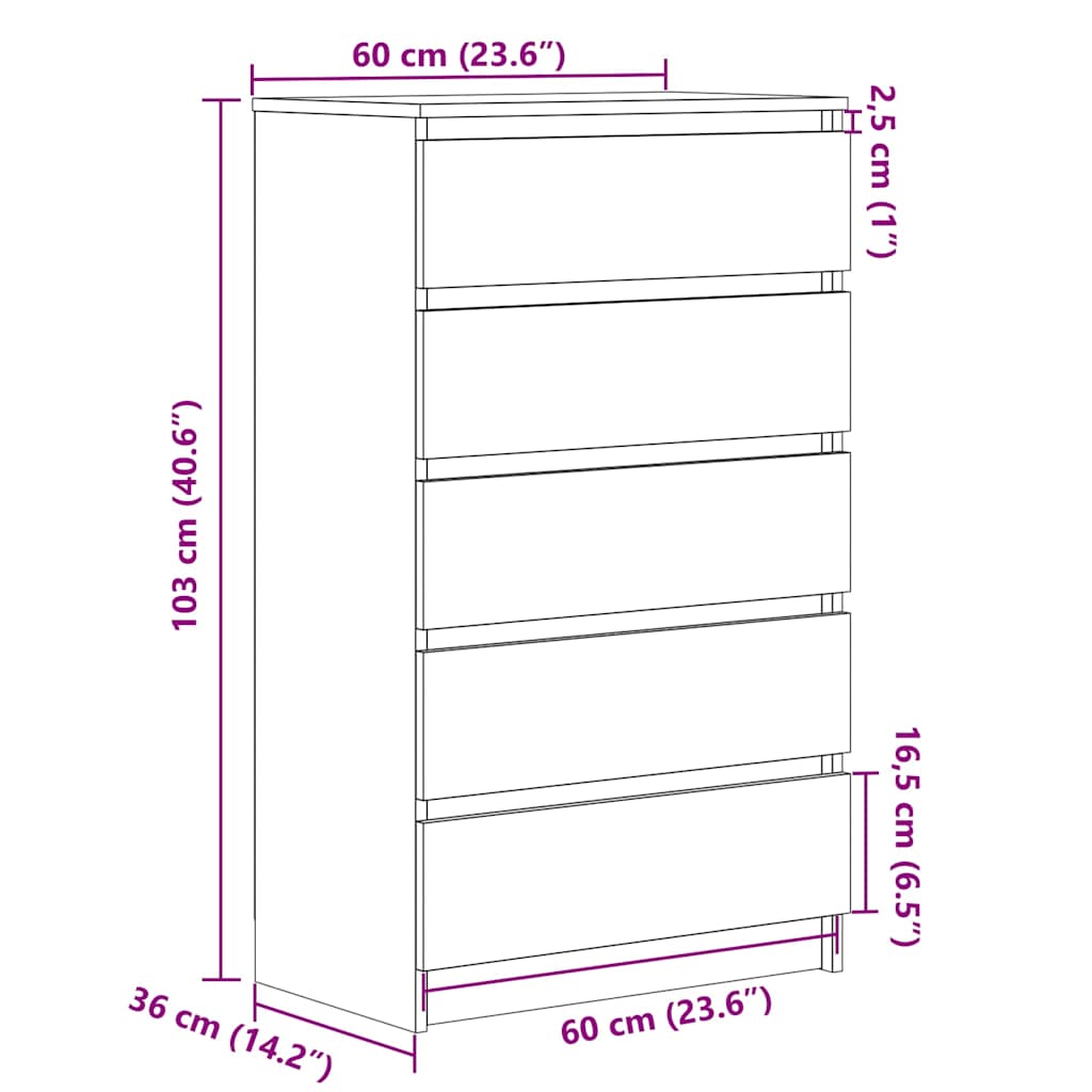 Commode Blanc 60x36x103 cm Bois d'ingénierie