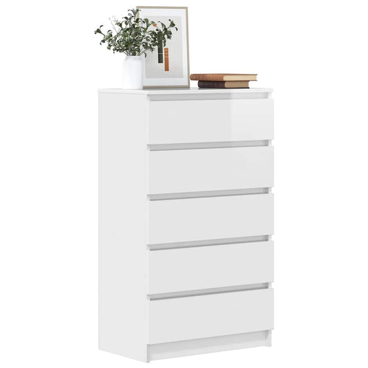 Commode Blanc brillant 60x36x103 cm Bois d'ingénierie