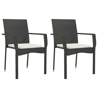 Chaises de jardin lot de 2 avec coussins Résine tressée Noir